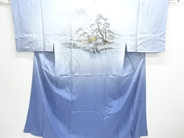 JAPANESE KIMONO / ANTIQUE MENS JUBAN / SILK / MT FUJI & SCENERY OF COUNTRYSIDE